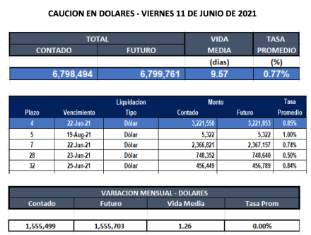 Cauciones bursátiles en dólares al 18 de junio 2018