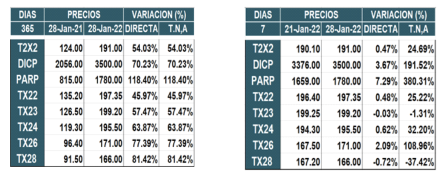 Bonos argentinos en pesos al 28 de enero 2022