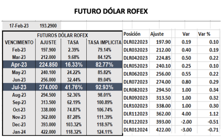 Evolución semanal de las cotizaciones del dólar 17 de febrero 2023