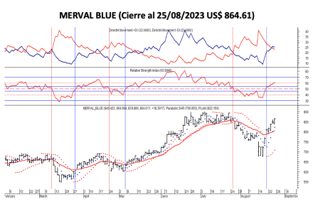 Indices bursátiles - MERVAL blue al 25 de agosto 2023