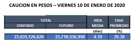 Cauciones en pesos al 10 de enero 2020