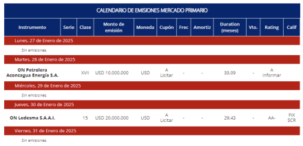 Licitaciones de Obligaciones Negociables