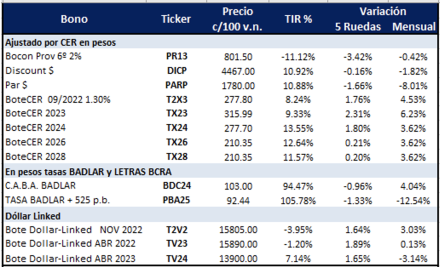 Bonos argentinos en pesos al 28 de octubre 2022