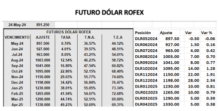 Evolución de las cotizaciones del dólar al 24 de mayo 2024