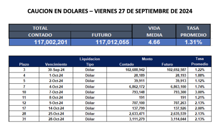 Cauciones bursátiles en dólares al 27 de septiembre 2024