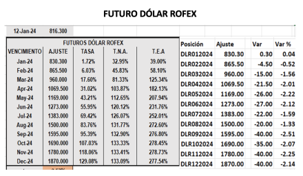 Evolución de las cotizaciones del dolar al 12 de enero 2024