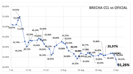 Evolución de las cotizaciones del dólar al 6 de septiembre 2024