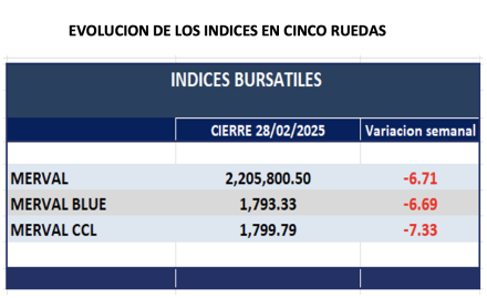 Indices Bursátiles - Evolución semanal al 28 de febrero 2025