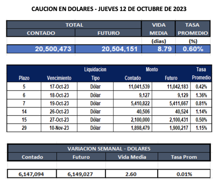 Cauciones bursátiles en dolares al 12 de octubre 2023