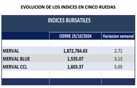 Indices Bursátiles - Evolución semanal al 25 de octubre 2024