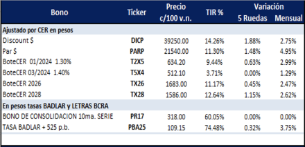 Bonos Argentinos en pesos al 27 de diciembre 2024