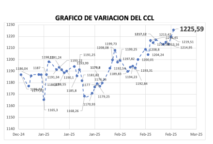 Variación semanal del índice CCL al 28 de febrero 2025
