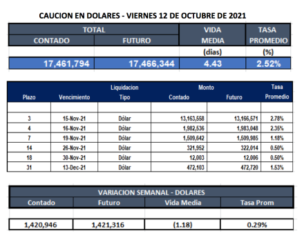 Cauciones bursátiles en dolares al 12 de noviembre 2021