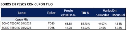 Bonos argentinos en pesos al 28 de enero 2022