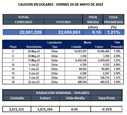 Cauciones bursátiles en dólares al 24 de mayo 2023