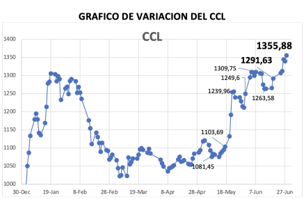 Variación semanal del índice CCL al 28 de junio 2024