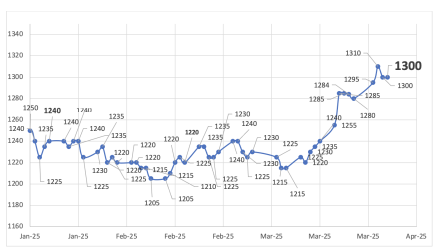 Evolución de las cotizaciones del dólar al 28 de marzo 2025