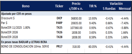 Bonos Argentinos en pesos al 28 de marzo 2025