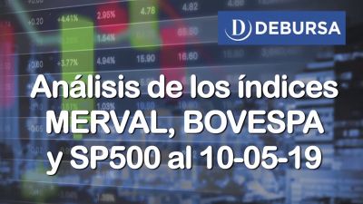 Indices bursatiles MERVAL, BOVESPA y SP500 al 10 de mayo 2019