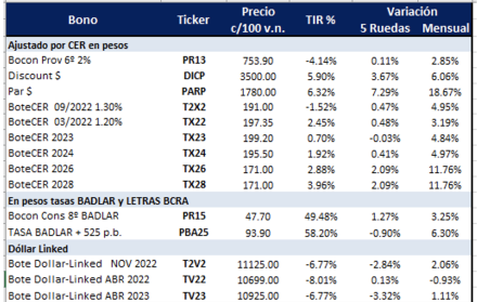 Bonos argentinos en pesos al 28 de enero 2022