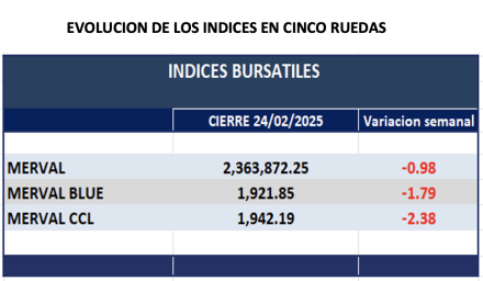 Indices Bursátiles - Evolución semanal al 21 de febrero  2025