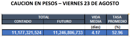 Cauciones en pesos al 23 de agosto 2019