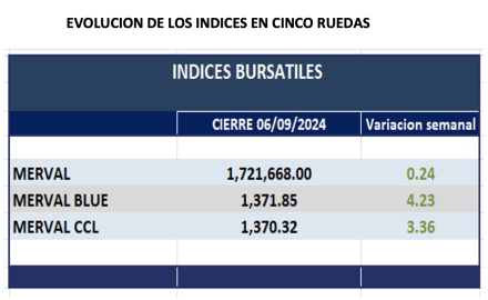 Indices Bursátiles - Evolución semanal al 6 de septiembre 2024