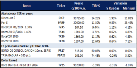 Bonos Argentinos en pesos al 8 de noviembre 2024