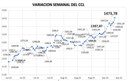 Variación semanal del índice CCL al 12 de septiembre 2025