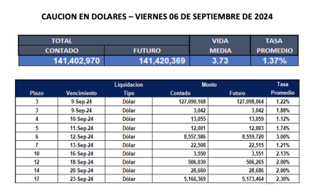 Cauciones bursátiles en dólares al 6 de septiembre 2024