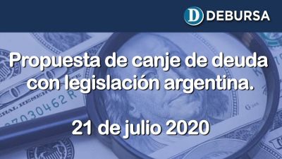 Proyecto de canje de deuda argentina en dólares emitida sobre legislación local. 21 de julio 2020